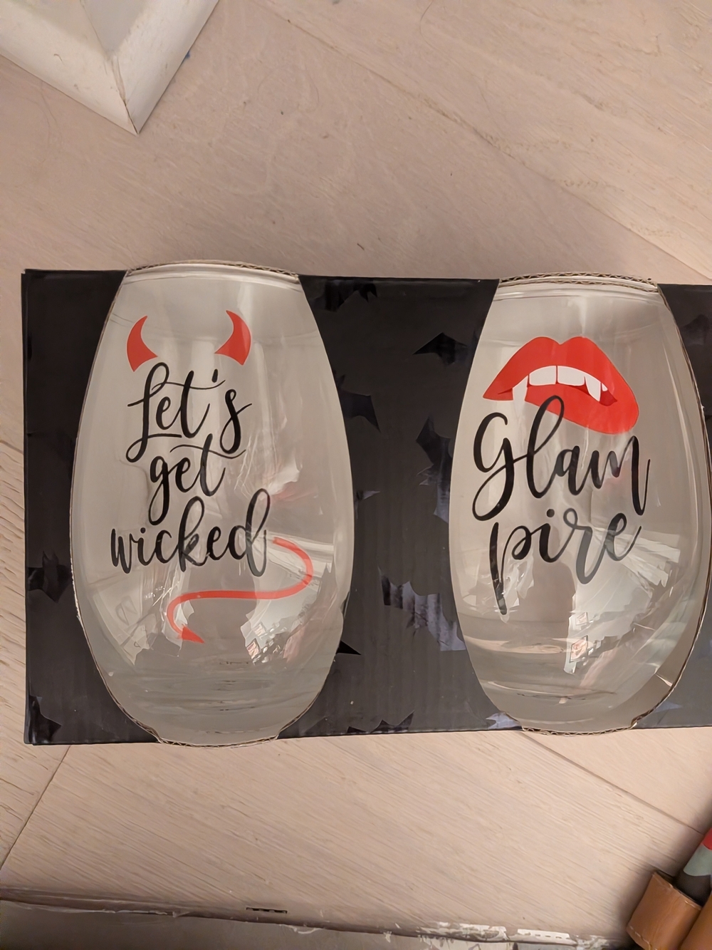 Let's Get Wicked & Glam Pair - Red Accent Stemless Wine Glasses